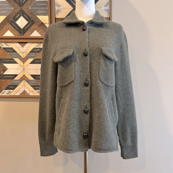 NakedCashmere Women’s Cashmere Cardigan Sweater Shacket Olive Green Heather XS - Picture 8 of 14